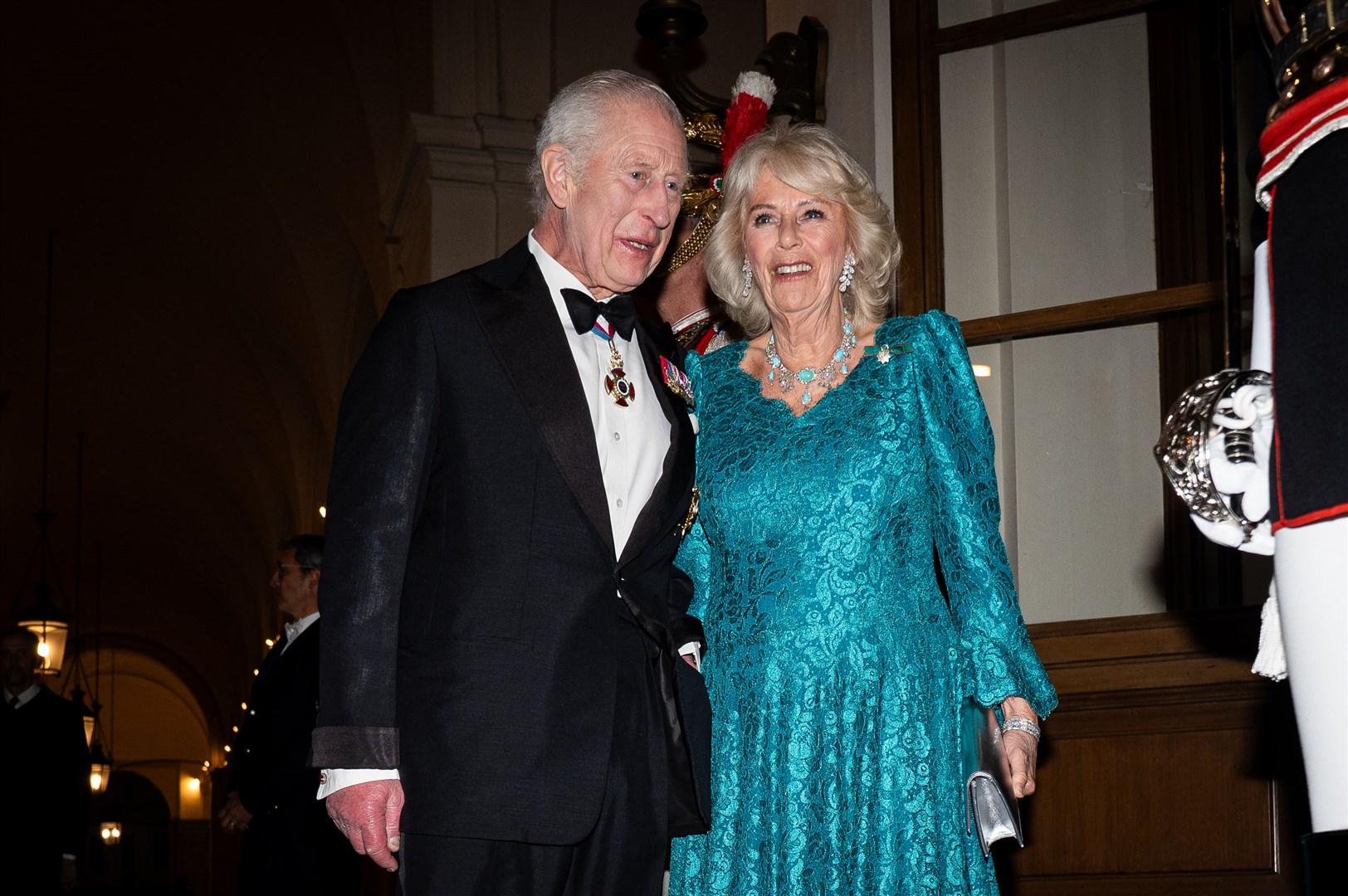 The King and Queen arrive for the State Banquet at the Palazzo Quirinale in Rome (Aaron Chown/PA)
