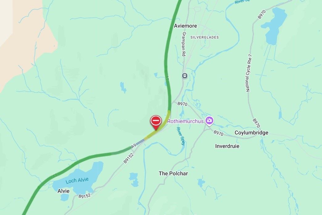 The location of the Aviemore vehicle fire on the A9.