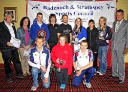 Award winners and officials at the Badenoch and Strathspey Sports Council presentation. Front centre is Yandra Banks Brown, who won the Young Sports Personality of the Year award.