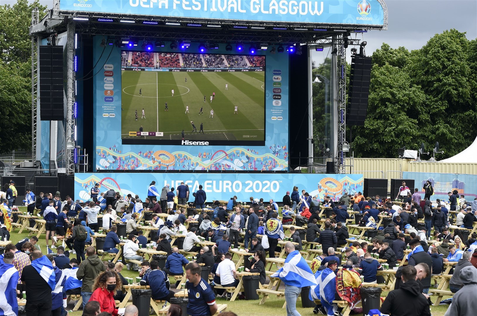 Scotland fans at the Fan Zone in Glasgow as they watch the Euro 2020 Group D match between Scotland and the Czech Republic (PA/Ian Rutherford)