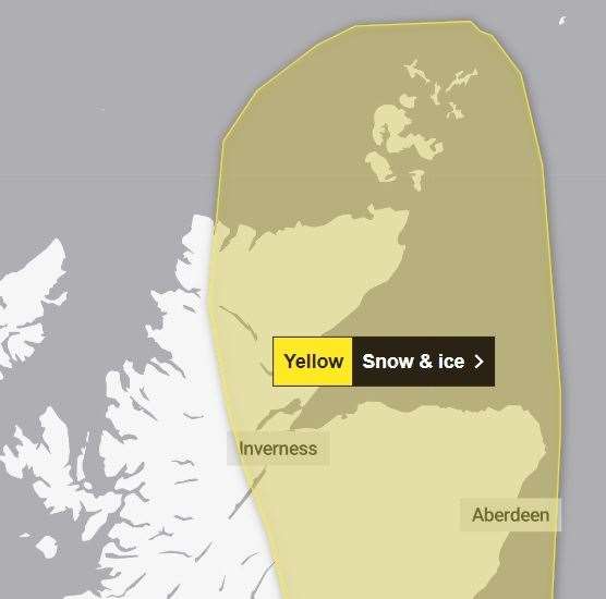 The area covered by the snow and ice warning. Picture: Met Office.