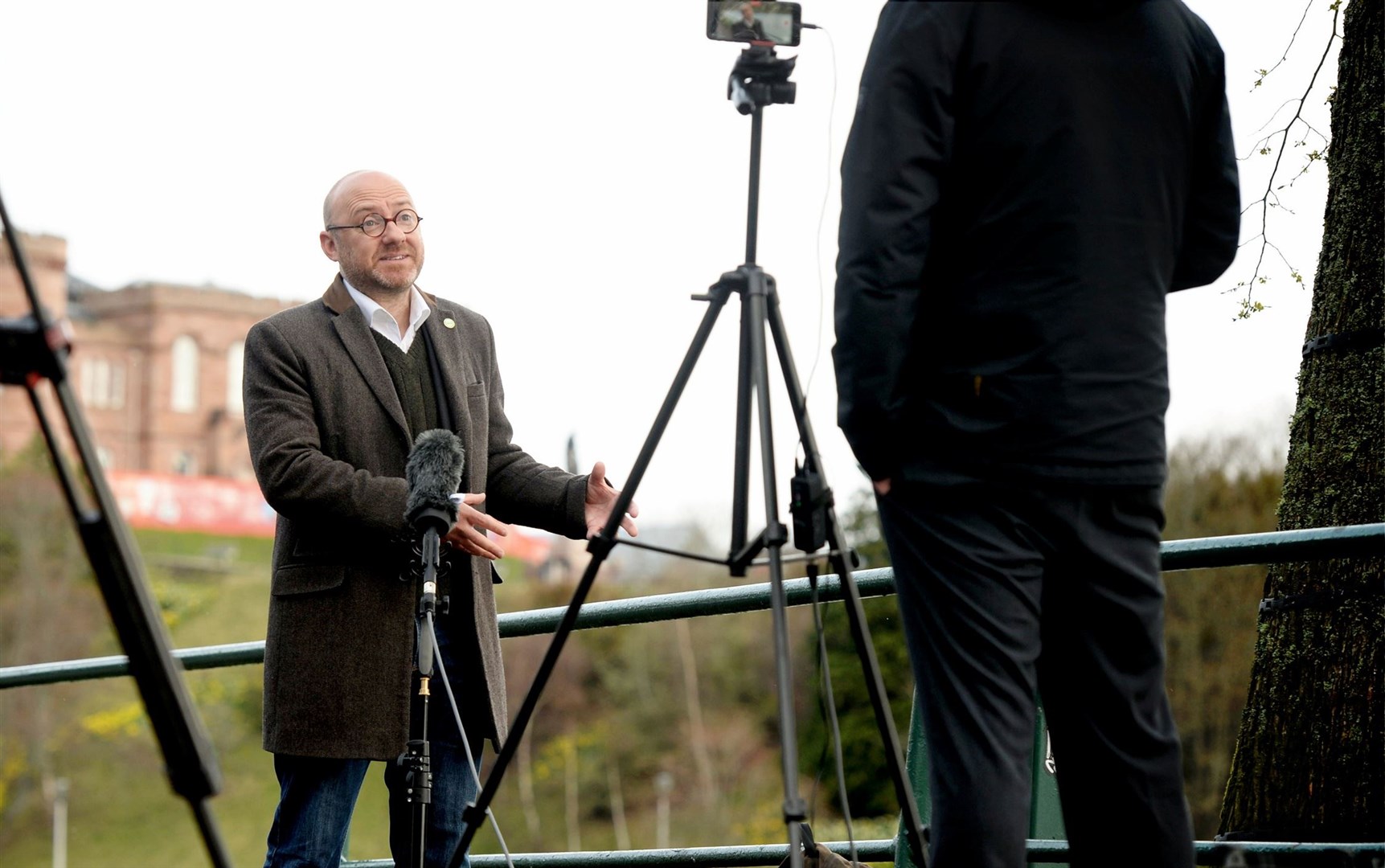 Patrick Harvie, Scottish Greens, being interviewed on Ness Walk in Inverness. Picture: James Mackenzie..