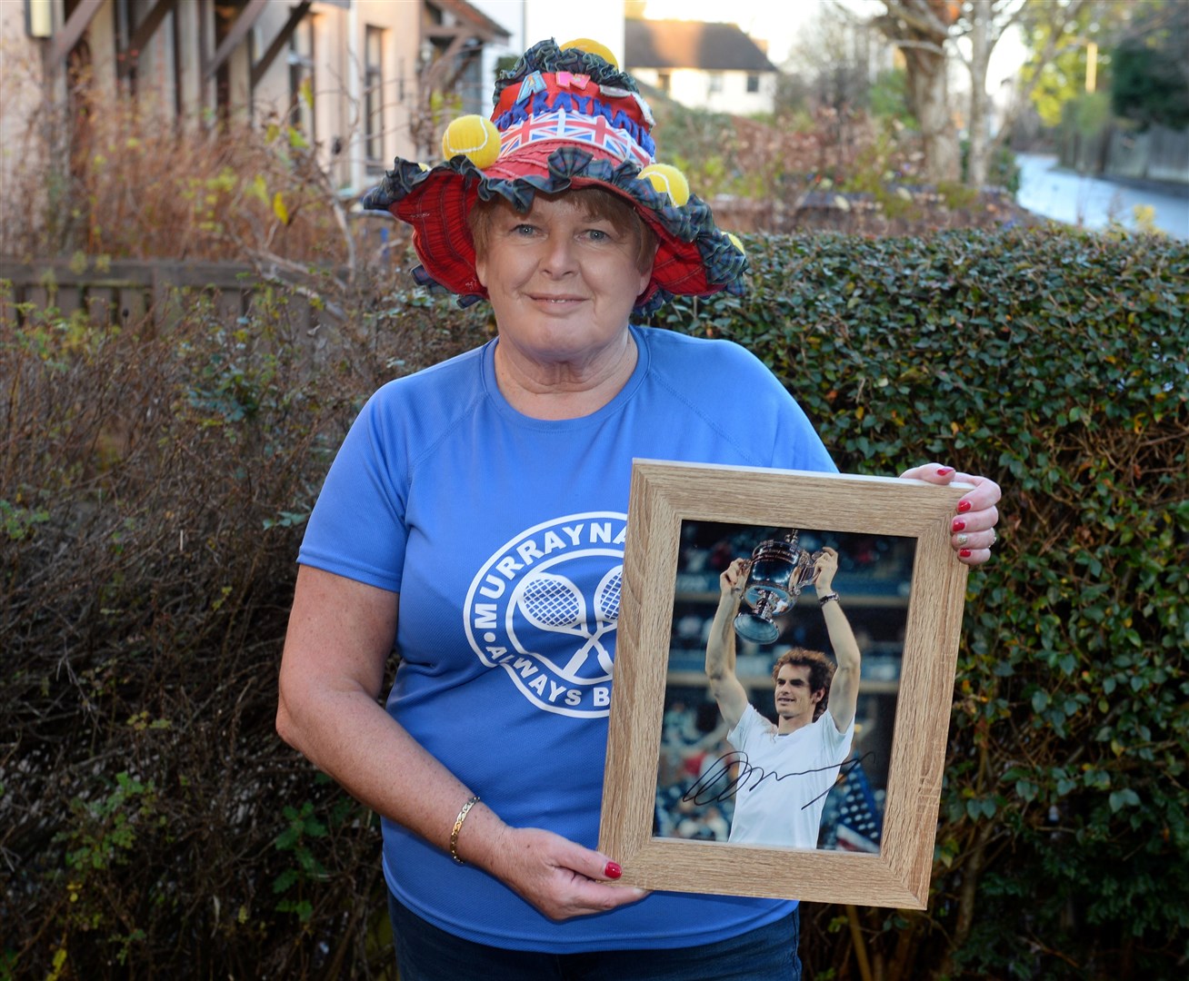 Andy Murray superfan Joan MacGillivray with her hat that will go to Wimbeldon Museum.Picture Gary Anthony.