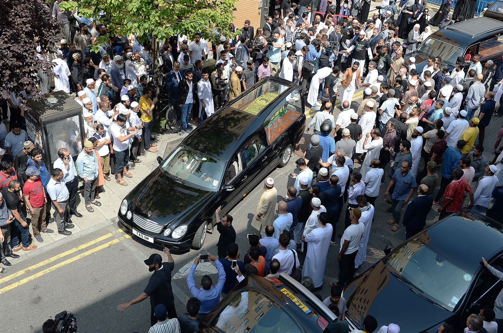 Mohammad Alhajali’s coffin is taken from the East London Mosque in Whitechapel for his burial in June 2017 (John Stillwell/PA)