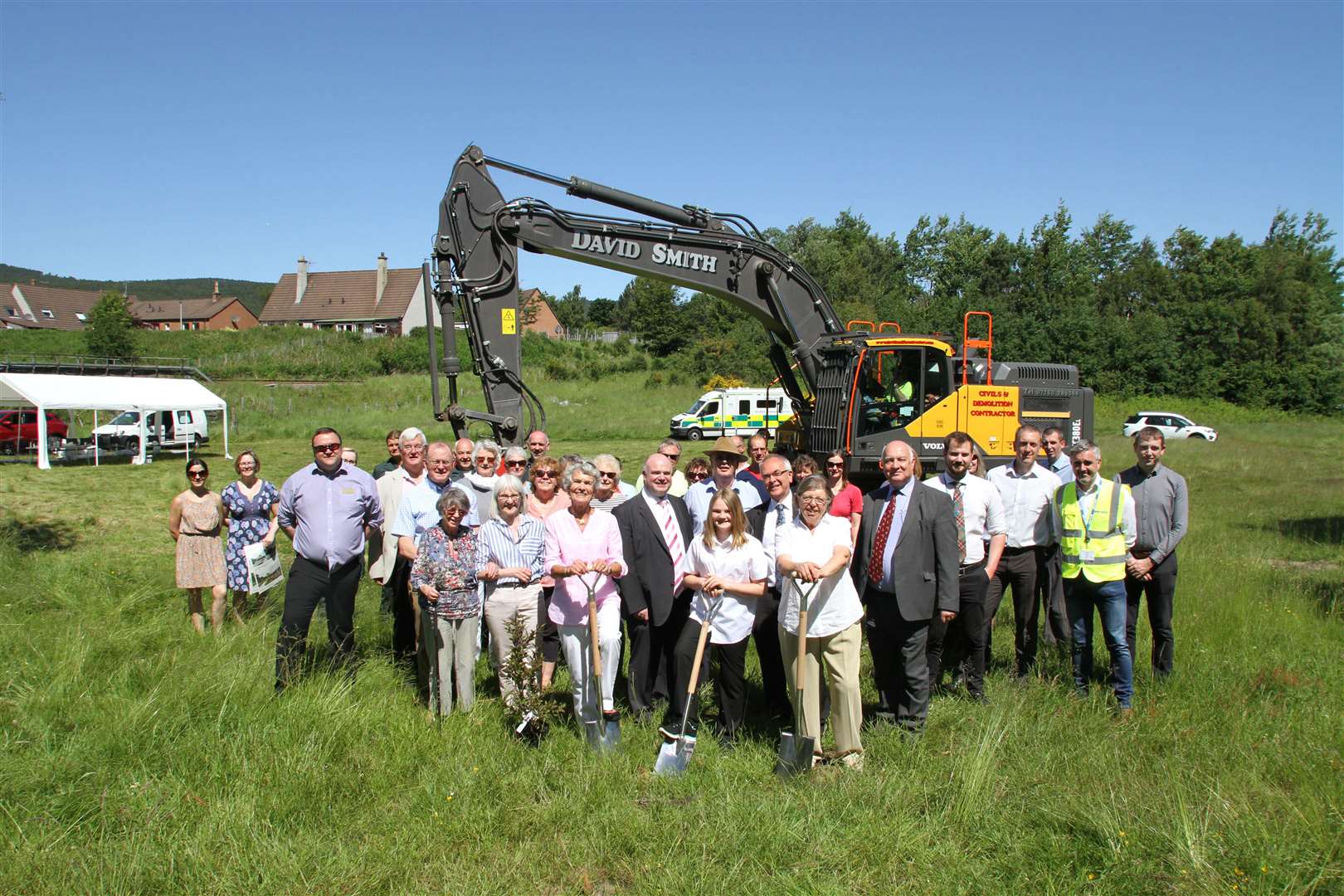 Officials and guests at the recent turf-cutting ceremony for the new hospital at the Cairngorm Technology Park at Dalfaber in Aviemore.