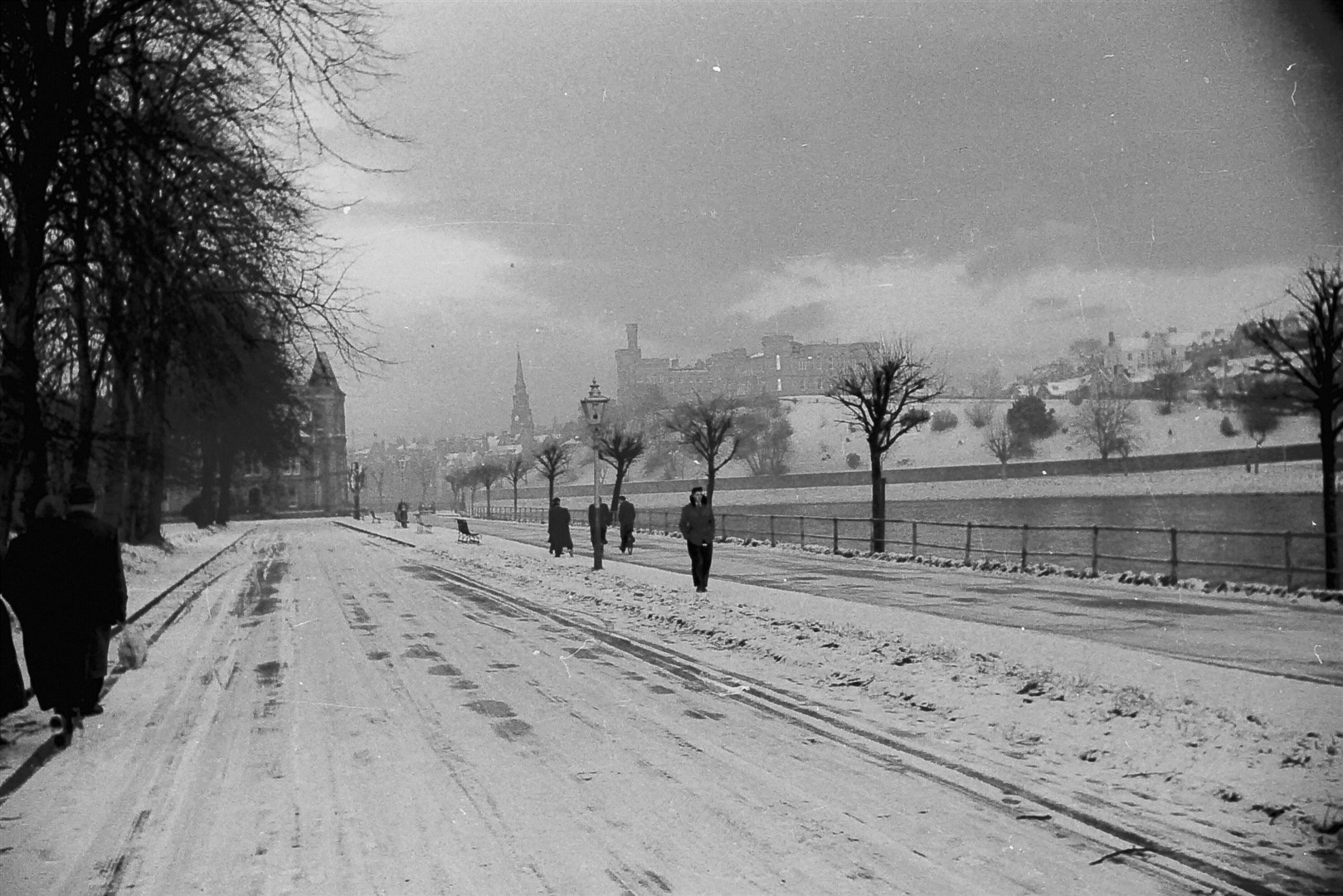 A snowy scene on Ness Walk.