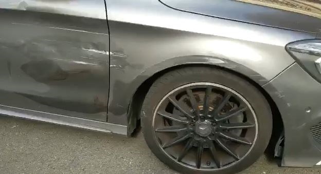 Damage to a Mercedes car in Dickens Heath (Jacob King/PA)