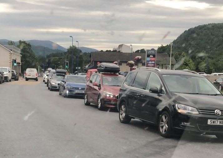A tailback to the roundabout by the Aviemore retail park earlier this week.
