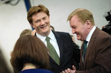 Danny Alexander and Charles Kennedy share a joke at the election count in Dingwall last month