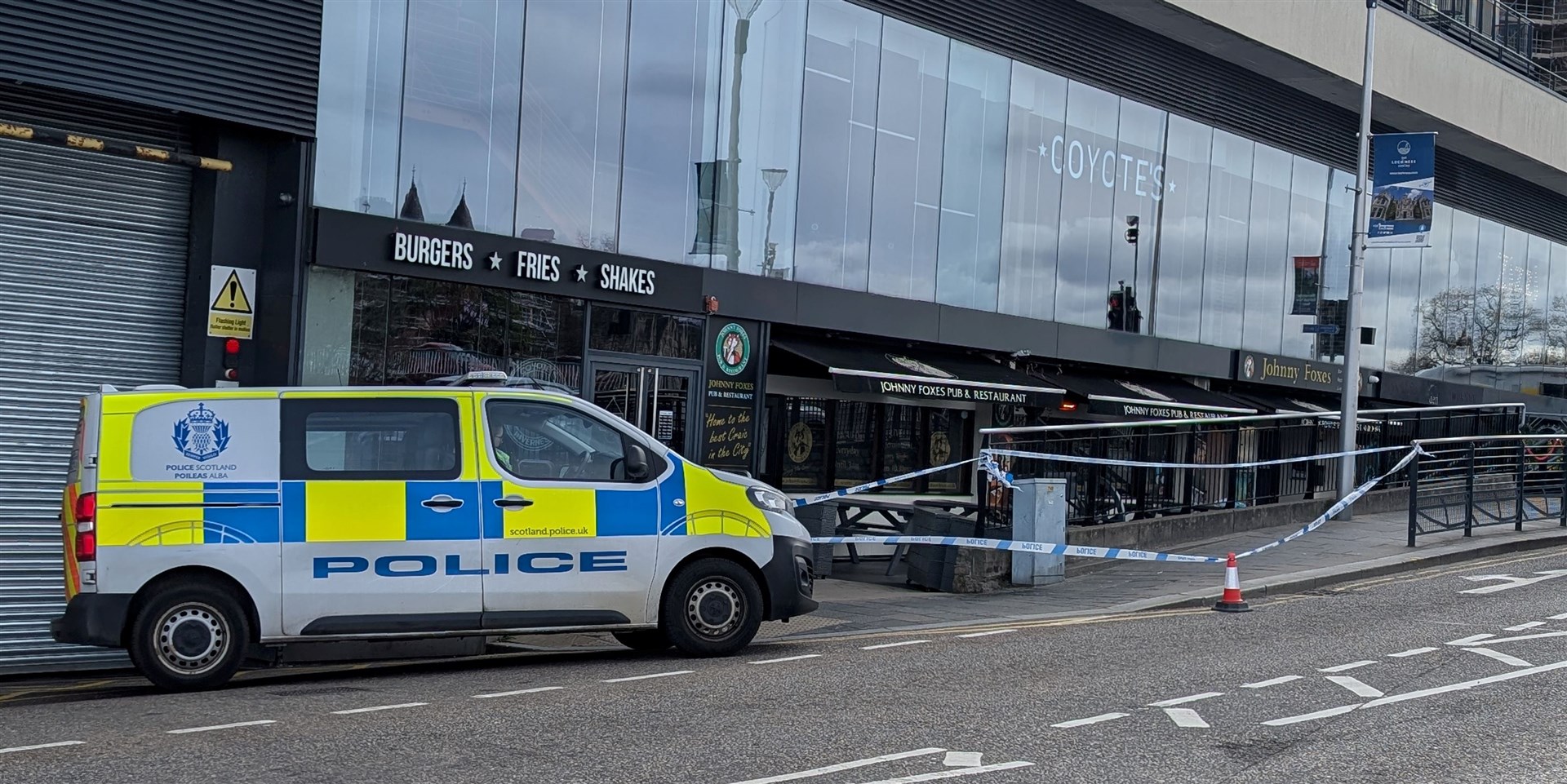 Police taped-off Johnny Foxes bar in Inverness on Sunday morning.