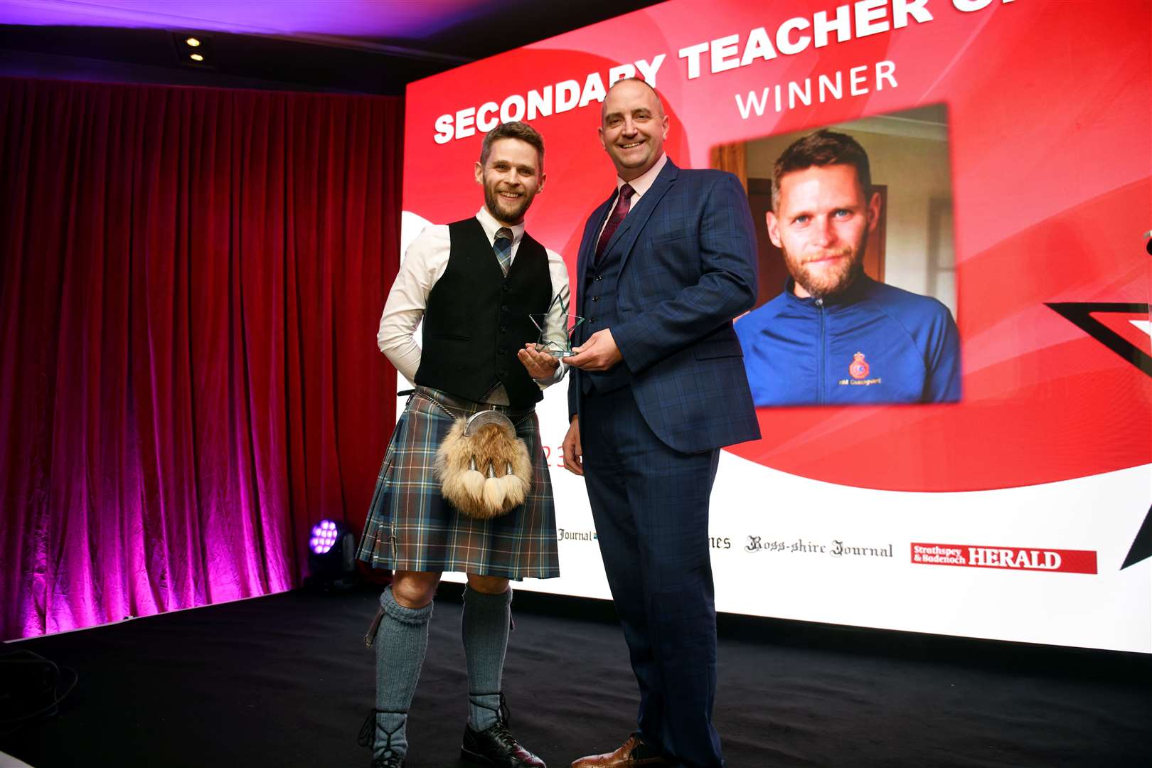 Chris Aitken won the Secondary Teacher Award presented by Kevin Urquhart of Barratt Homes. Picture: James Mackenzie.