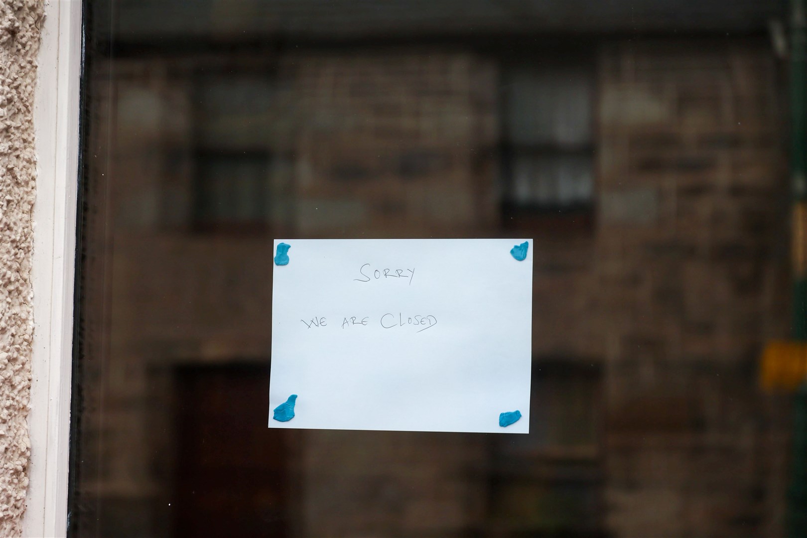 NOTICE: The message is simple in the window on the High Street.