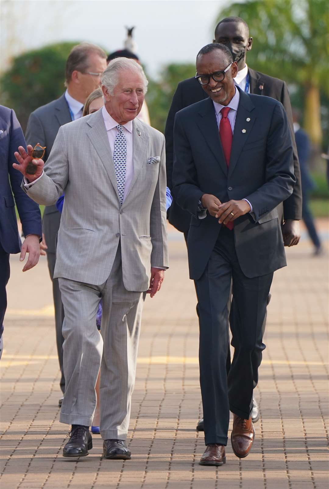 The Prince of Wales walks with Rwanda President Paul Kagame (Jonathan Brady/PA)
