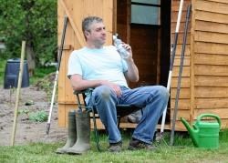 Allotment holder Richard Crawford takes a well-earned rest after working on his plot.