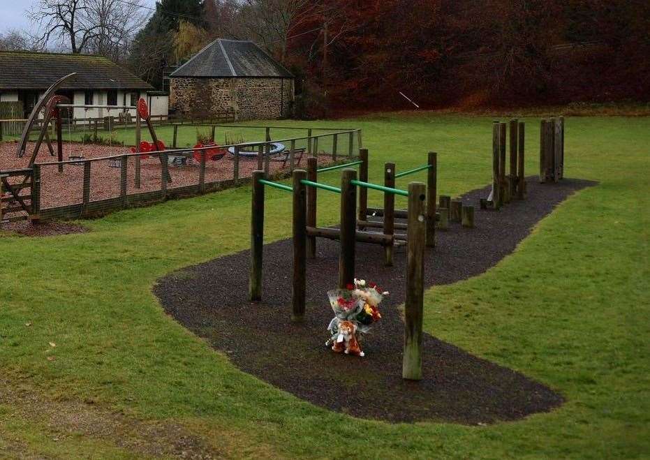 A floral tribute to the Newtonmore teenager who died at Kingussie playpark