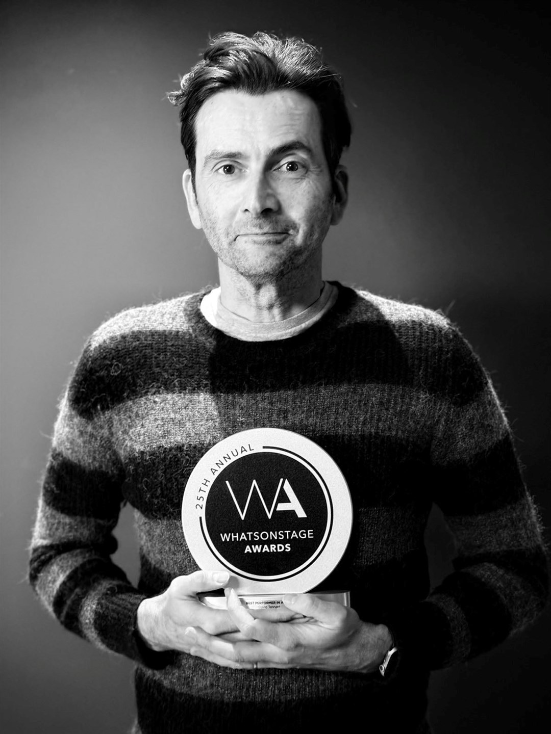 David Tennant with the award for best performer in a play for his titular role in the new adaptation of Shakespeare’s Macbeth (WhatsOnStage/PA)