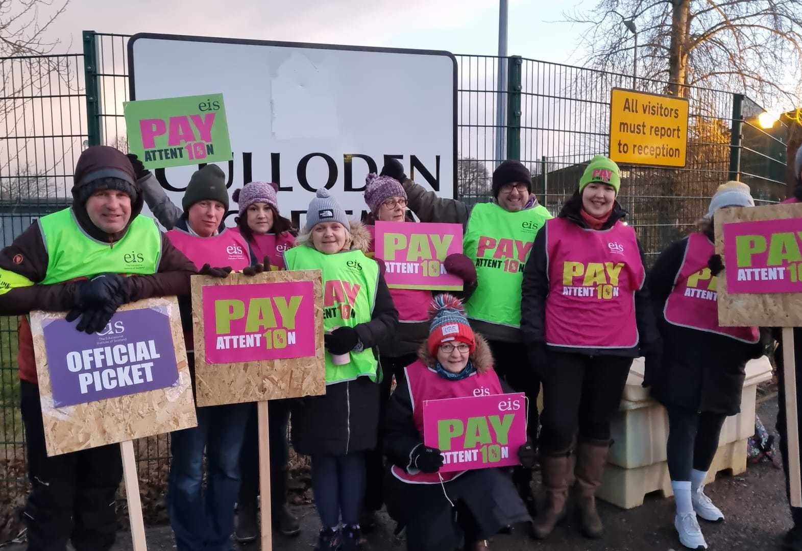 A teachers' picket line in January this year - now support staff are threatening to walk out.