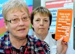 Margaret Macintosh and PC Rosanna MacSween with leaflets on how pensioners can stay safe