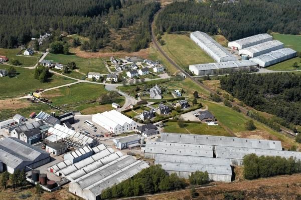 An aerial view of Tomatin Distillery
