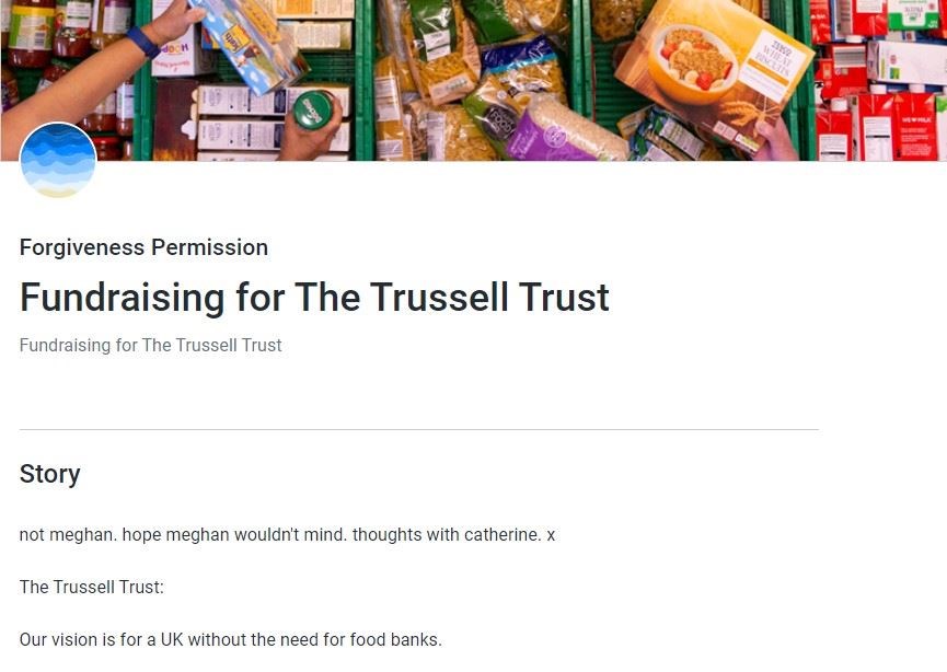 The JustGiving Page in support of the Trussell Trust (Screengrab/PA)