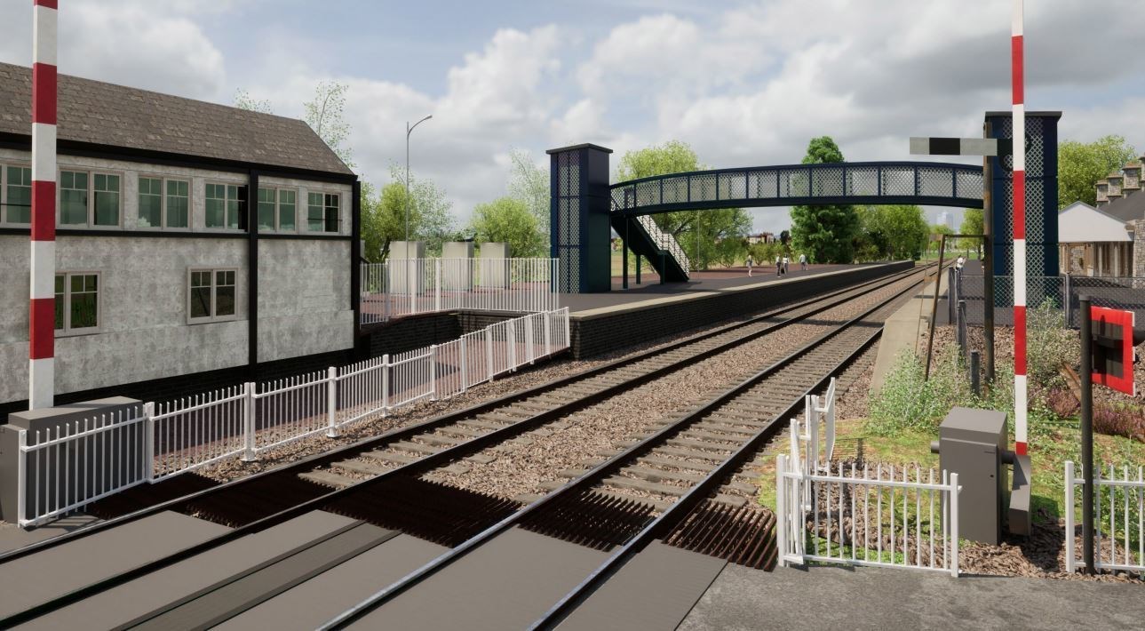 An image of the new footbridge at Kingussie railway station at the first mooted site which caused so much controversy. The same crossing has been approved 90 metres down the platform.