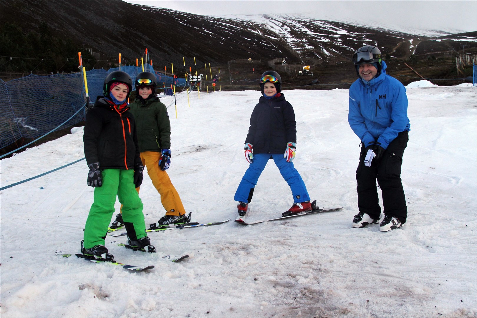 Aviemore-based Free Ski's instructor Mark Cox with three of their customers on Saturday.