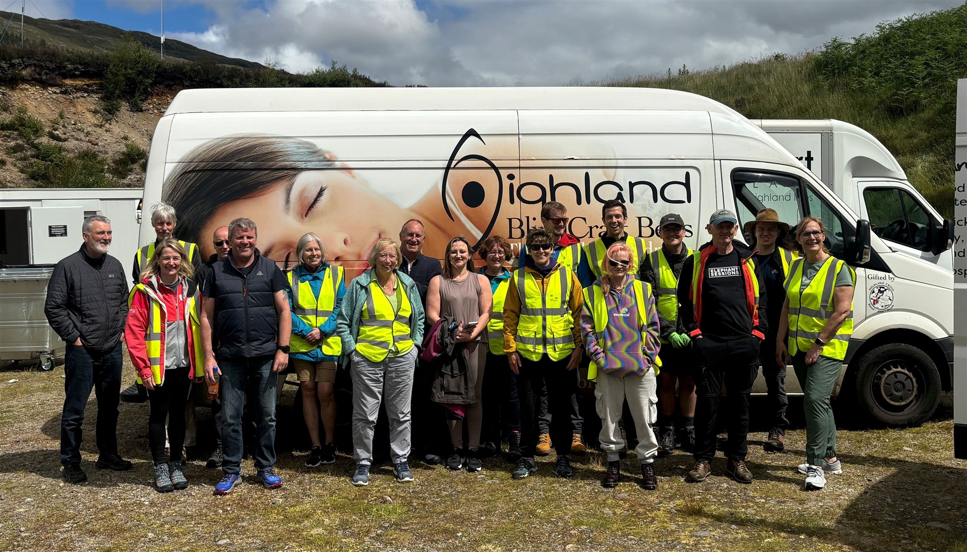 Staff from Highland Blindcraft at the bike change over in Glen Affric during this year's Highland Cross.