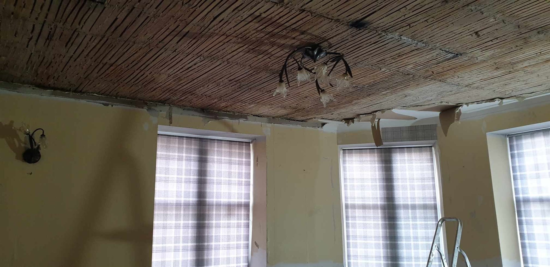 Stripped: all the ceilings are down, stripped back to lath and plaster