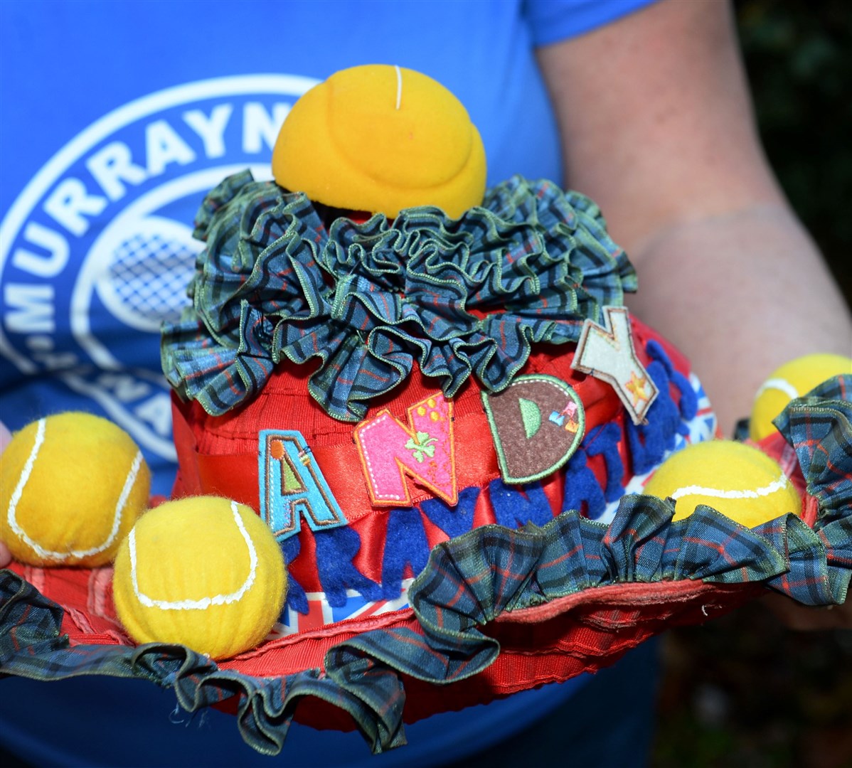 Andy Murray superfan Joan MacGillivray with her hat that will go to Wimbeldon Museum.Picture Gary Anthony.