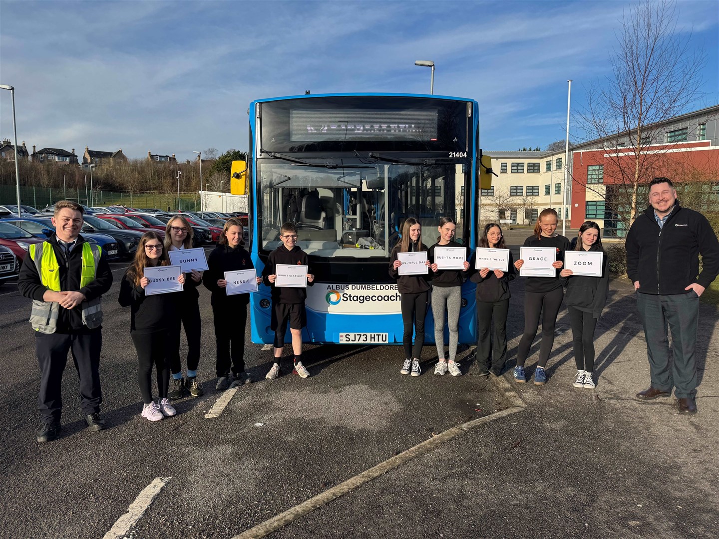Millburn Academy winners and Stagecoach staff.