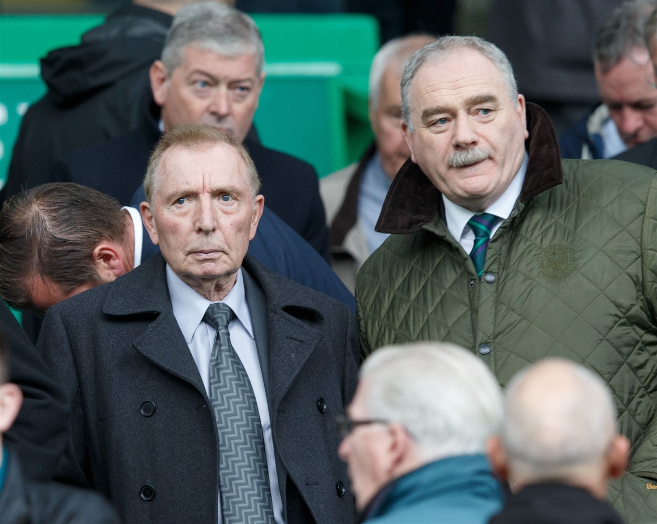 Sir Tom with Rod Petrie (right) at a Celtic v Hibernian match (Robert Perry/PA)