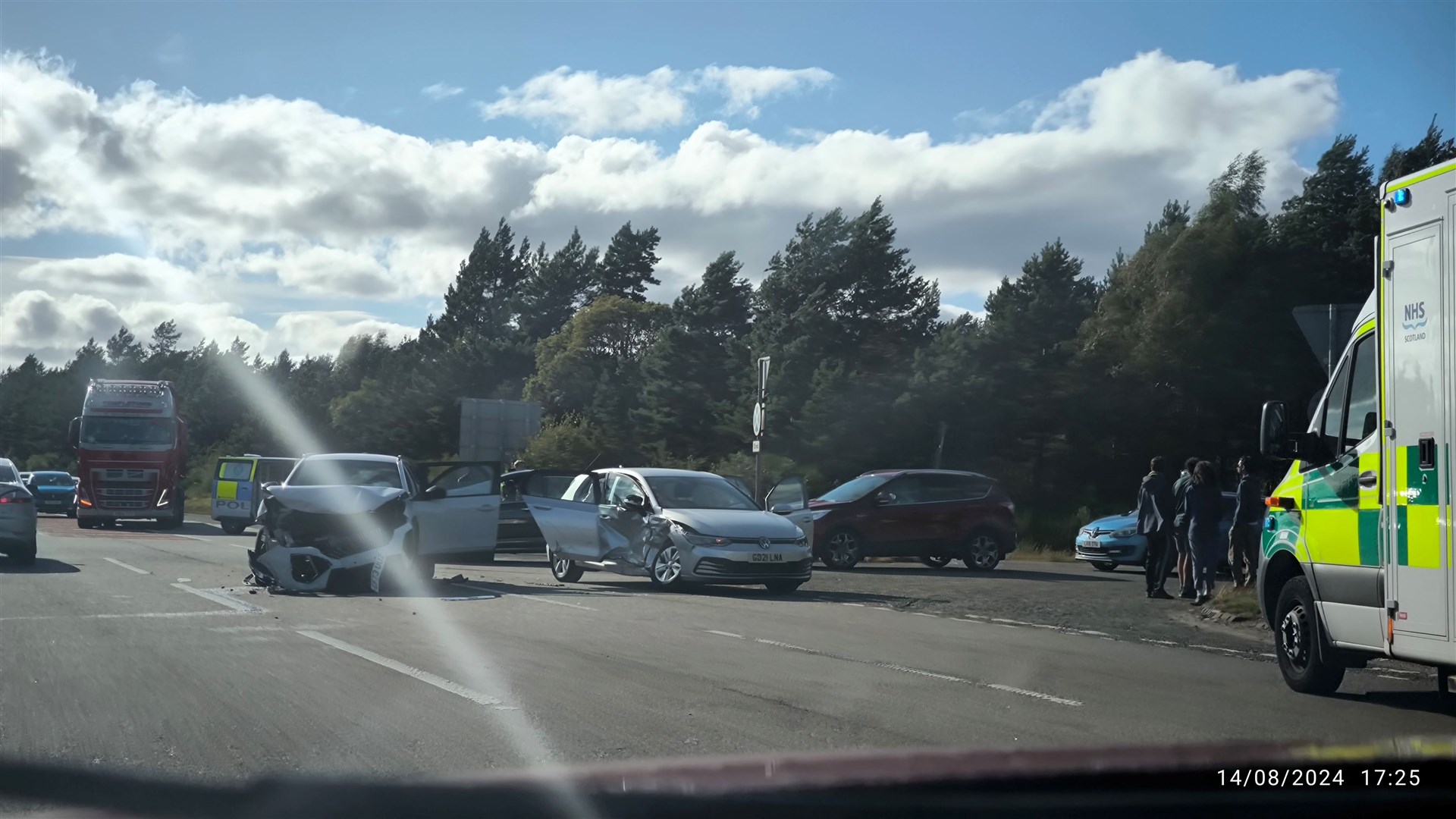 Two cars were damaged in a crash on the A9 near Carrbridge on Wednesday August 14