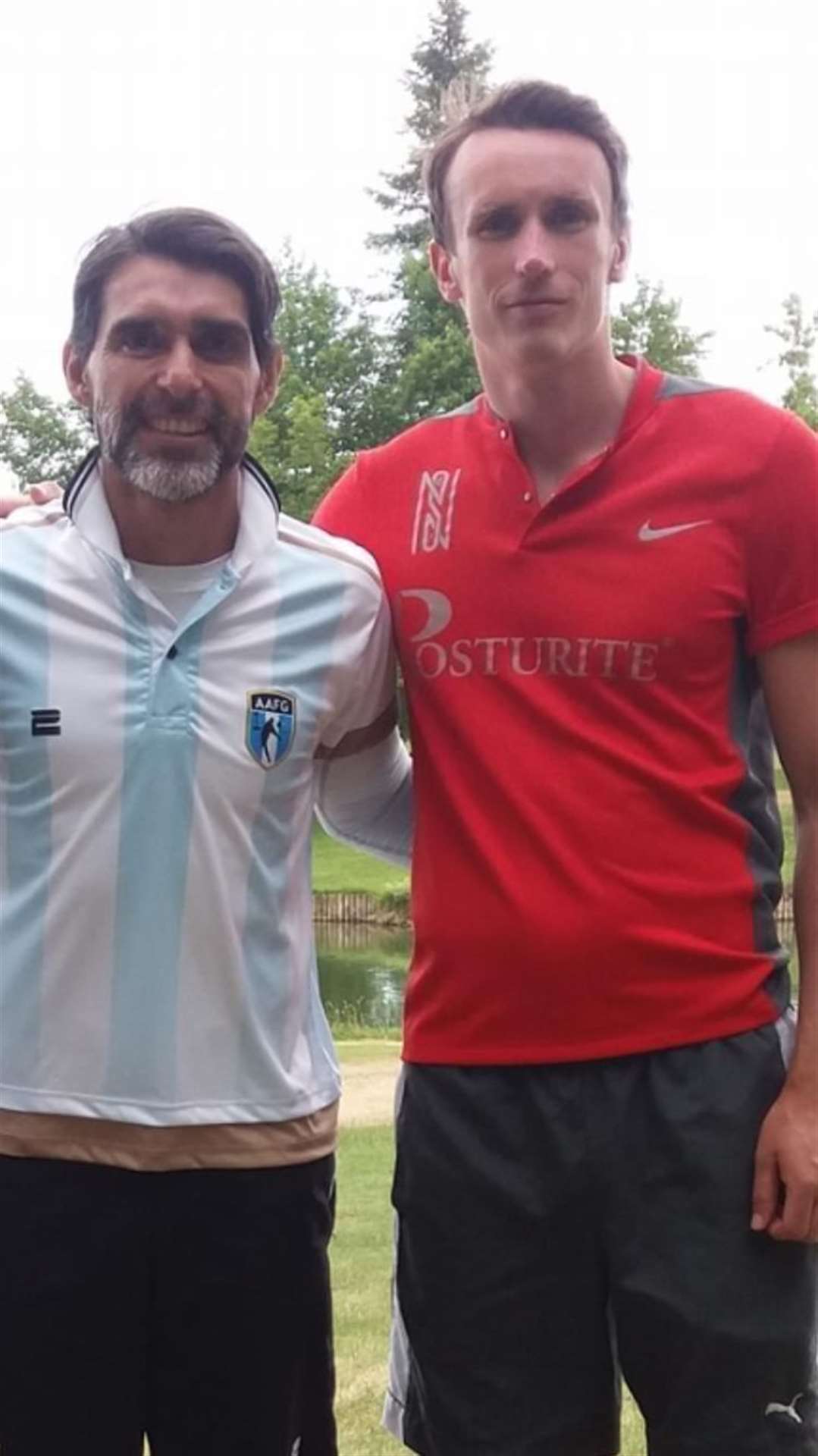 One of FootGolf's top Scots Neil Shave (right) with Argentinian football great Roberto Ayala.