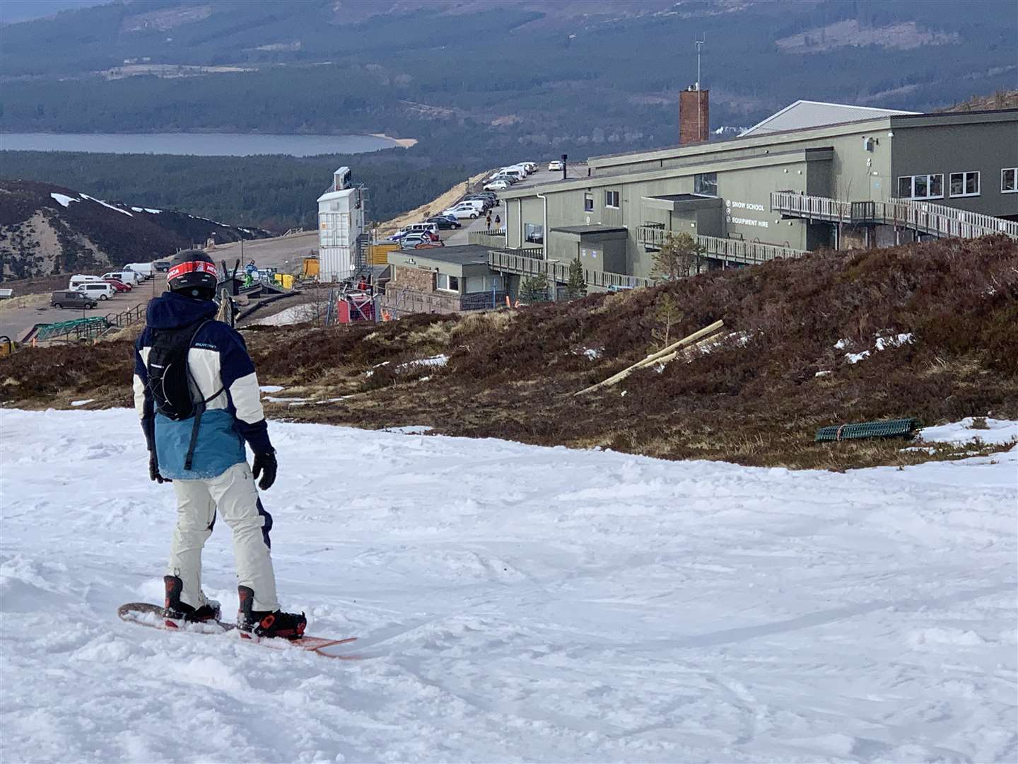Heading for home. A snowboarder on his last run of the season at Cairngorm Mountain on Sunday.