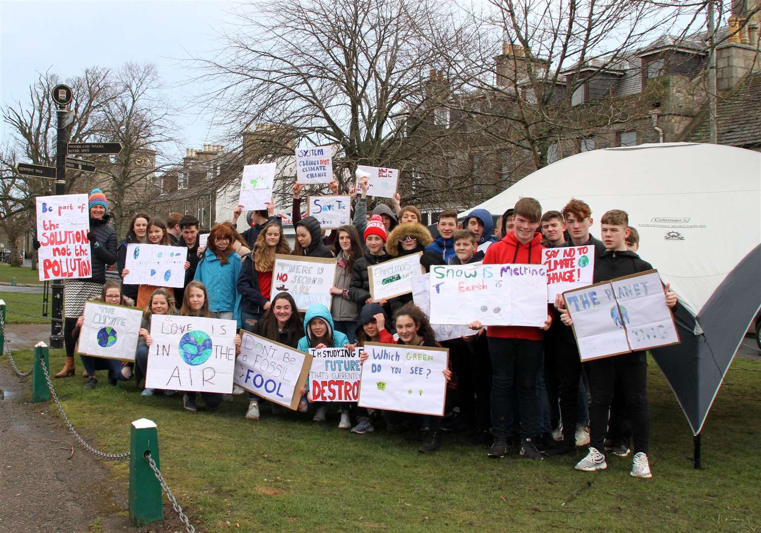 Youngsters in Grantown get their message over earlier this year about the threat posed by climate change.