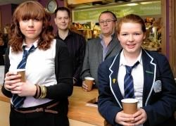 Pictured are (back, left to right) Robbie Sheriffs (Cafe-eco Manager) and Tom Wall (Charleston Community Complex Management), (front, left to right) Anya McDonald and Ishbel Barr at the launch of the eco cafe
