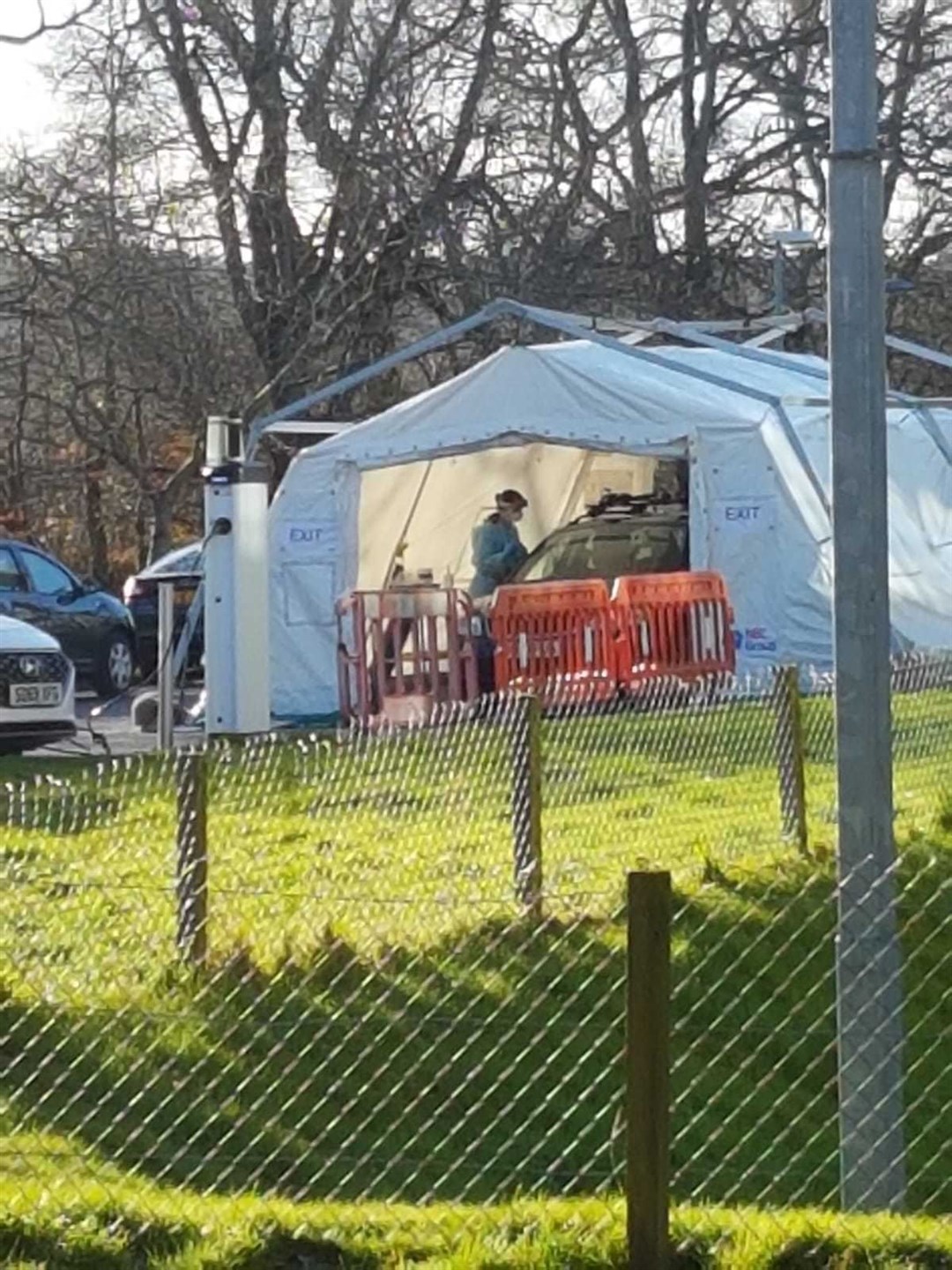 A tent for drive-through coronavirus testing at Raigmore Hospital in Inverness. Similar facilities have been set up at a number of hospitals across Scotland.