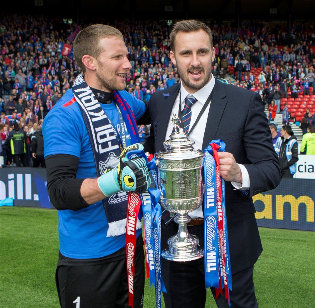Caley keepers Ryan Esson and Dean Brill with the Scottish Cup after the 2015 triumph against Falkirk. Picture: Ken Macpherson