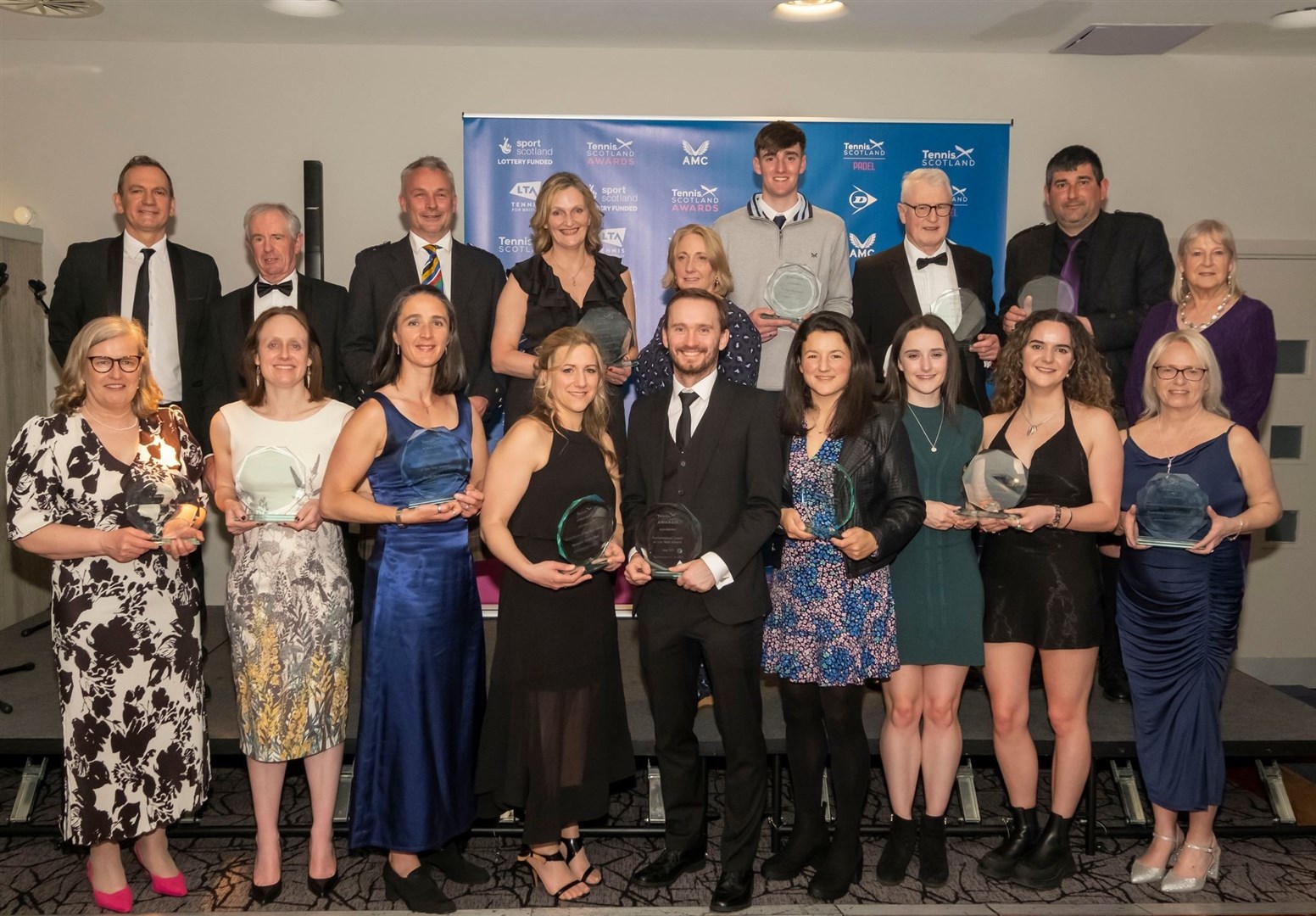 Lucy Davies (front, second left) at the prestigious Tennis Scotland awards night on Friday.