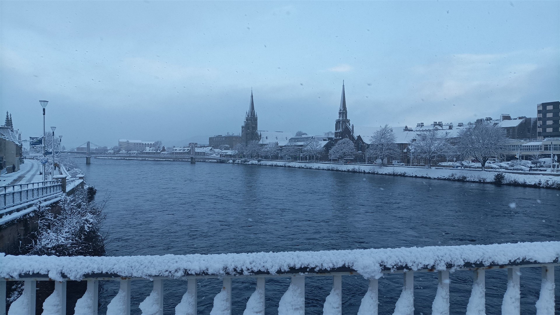 Inverness city centre in the snow.
