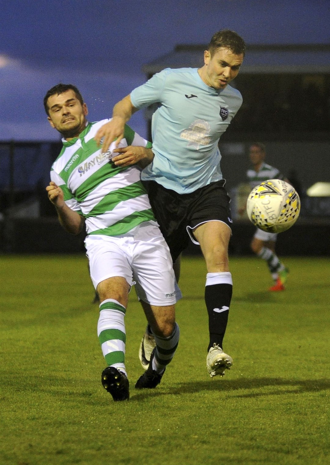 The Broch's Scott Barbour (left) bagged a quickfire hat-trick with his goals coming either side of half time. Library picture: Eric Cormack.