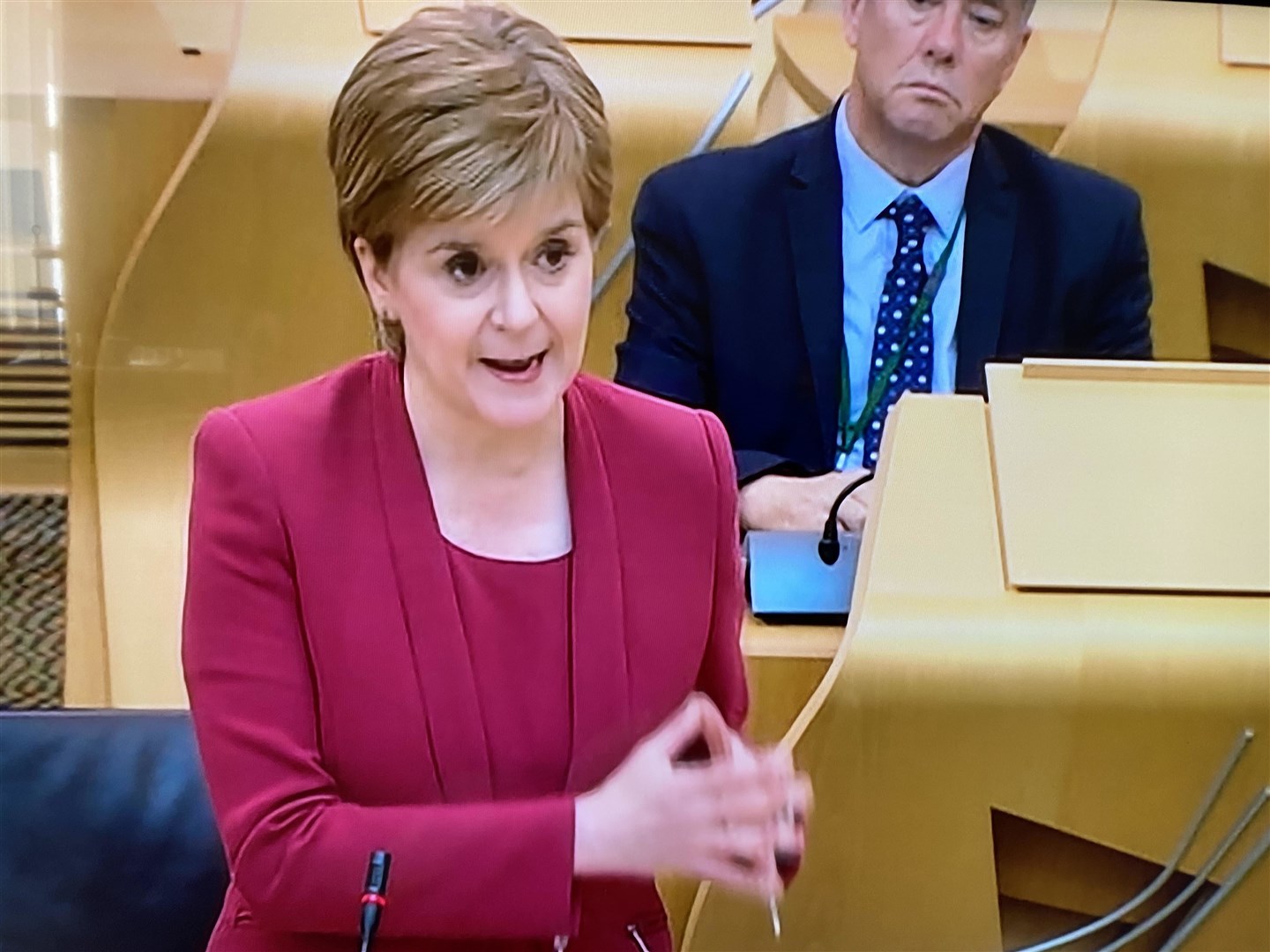 Nicola Sturgeon speaking at Holyrood today.