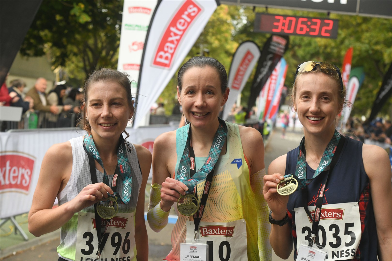 Melissah Gibson (centre) won the women's title with Rachel Boswell (left) second and Katie Wilson (right) third. Picture: James Mackenzie