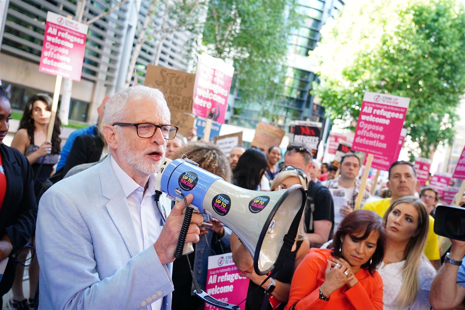 Jeremy Corbyn was among the demonstrators outside the Home Office (PA)