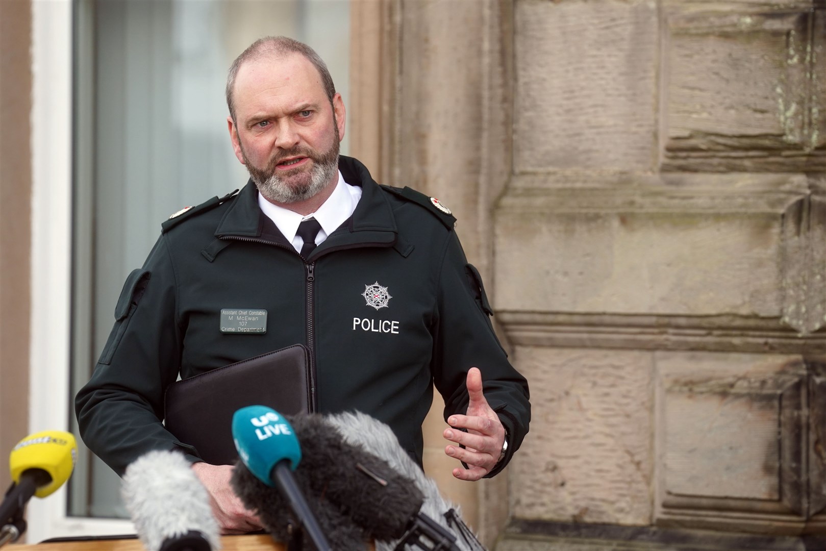 Assistant Chief Constable Mark McEwan from the Police Service of Northern Ireland (PSNI) speaks to the media outside PSNI headquarters in Belfast (Brian Lawless/PA)