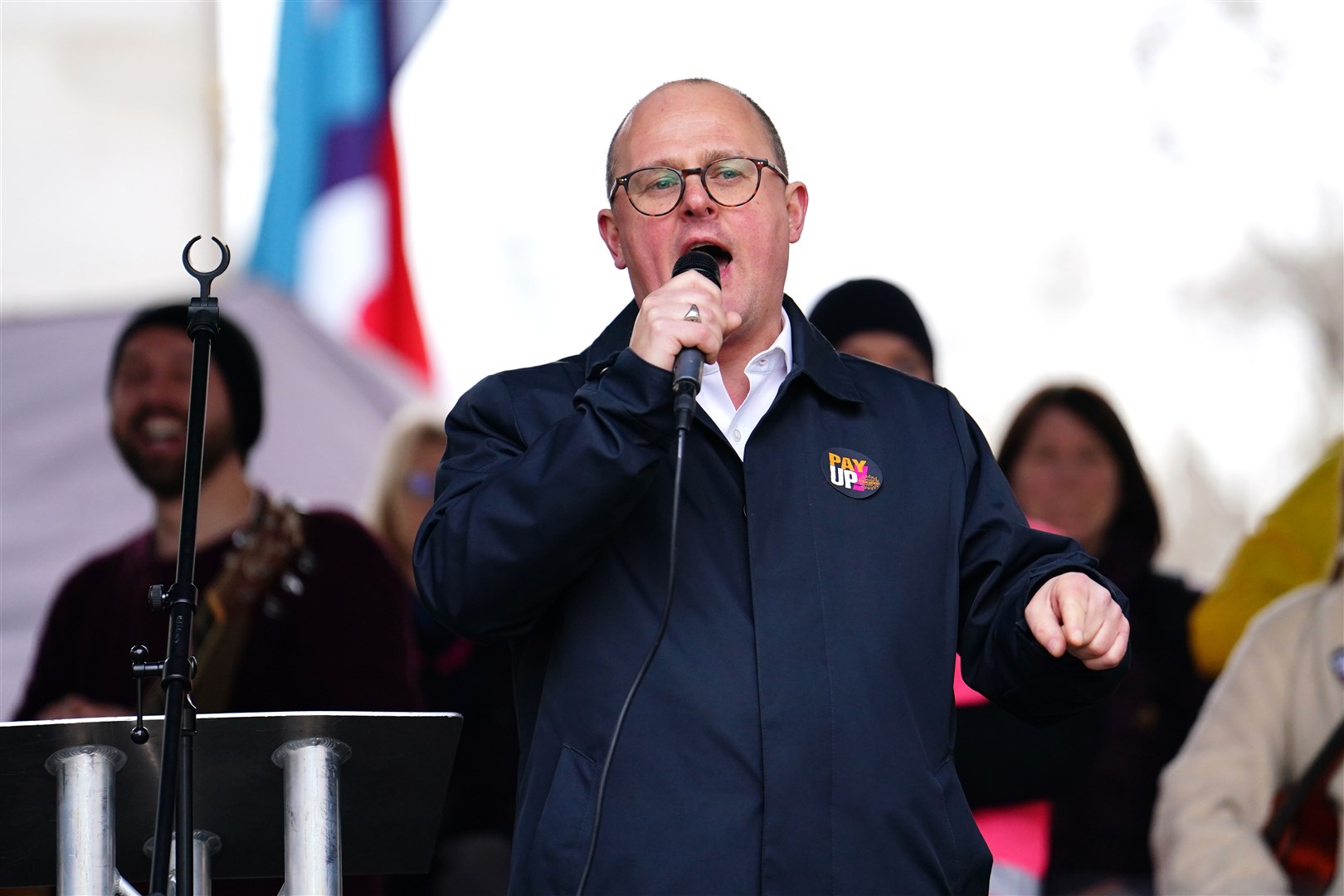 Paul Nowak, general secretary of the Trades Union Congress (TUC) speaks at a rally by striking members of the National Education Union (NEU) in Westminster (Jordan Pettitt/PA)