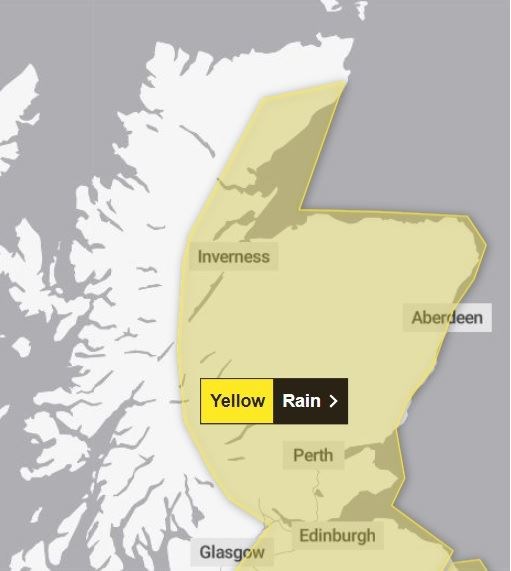 The area covered by the yellow Met Office warning. Picture: Met Office.