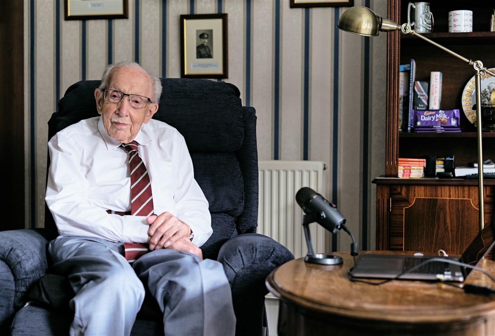 Captain Sir Tom Moore recording his podcast (Cadbury/PA)