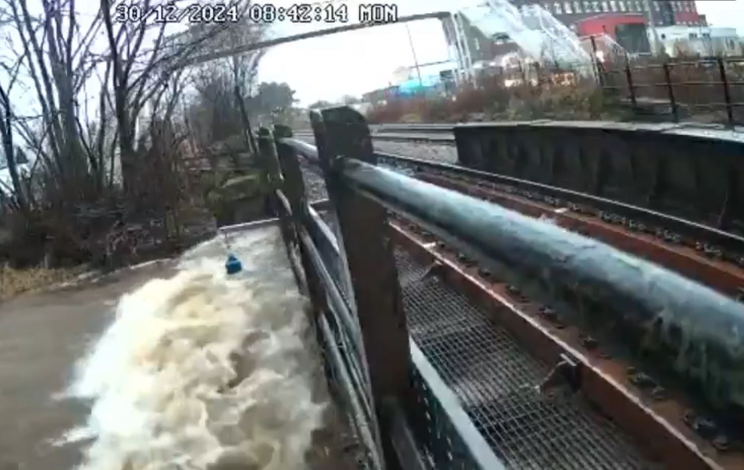 Network Rail Scotland shared video from the Gynack Burn, which was dangerously close to overtopping a rail bridge shortly before 8.45am on Monday. Picture: Network Rail Scotland.