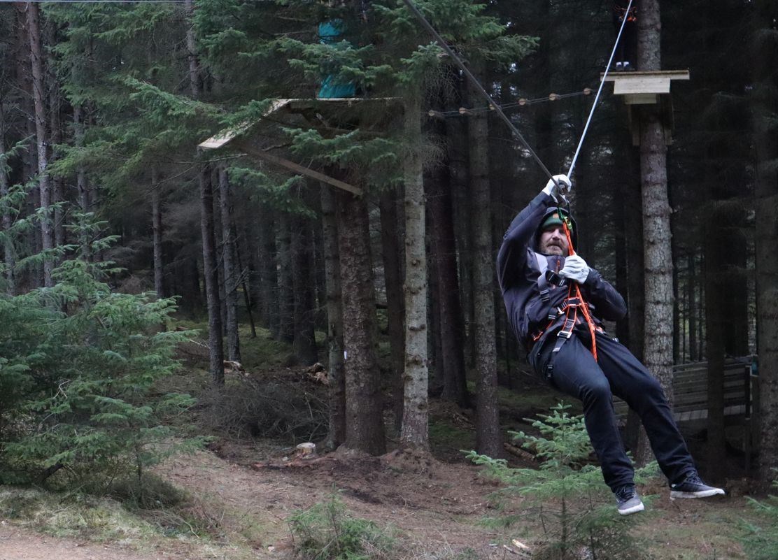 Dave Rutledge enjoying the new zip wire trail now open to the public.